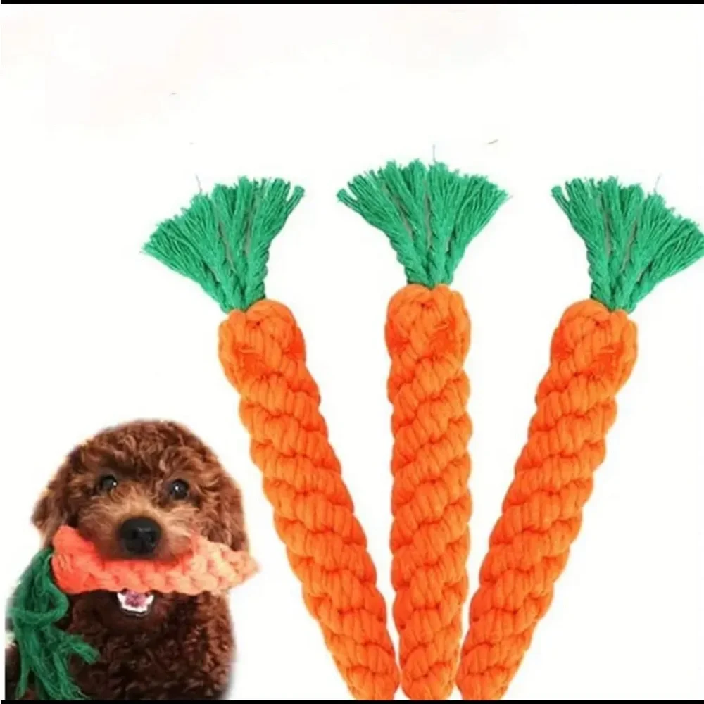 3 Pc Carrot Design Pet Chew Durable Dog Braided Knot Rope Toy